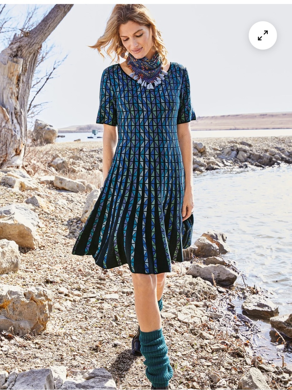 Peruvian Connection Monterrico Dress M Pima Cotton Jacquard Fit & Flare Geometri